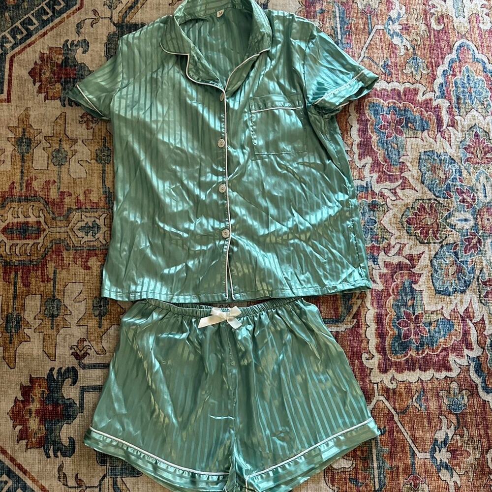 Green striped silk pajama set